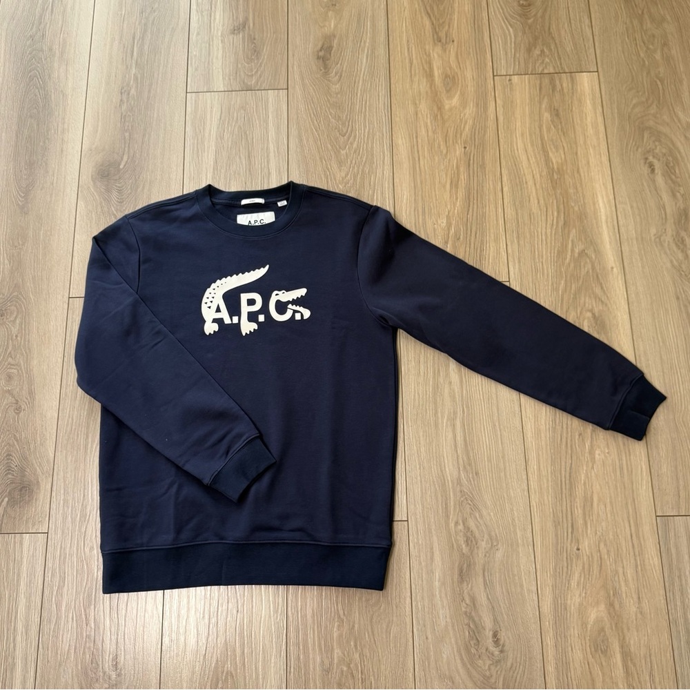 A.P.C. Blue Crewneck Sweater with Ribbed Cuffs
